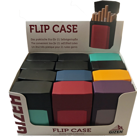 1 Display Gizeh Flip Cases Zigarettenetui à 12 Stück verschieden farbig sortiert