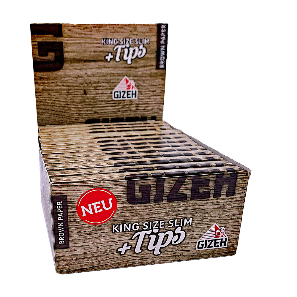 Box Gizeh King Size Slim Brown Paper + Tips, 26 Hefte à 34 Blatt und Tips