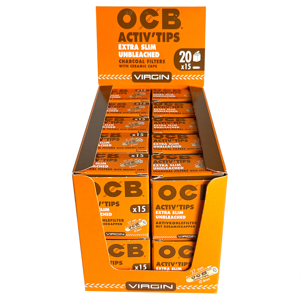 Box OCB Activ Tips Extra Slim Unbleached 6mm / Aktivkohle-Filter mit Keramikkappen 20x15 Tips