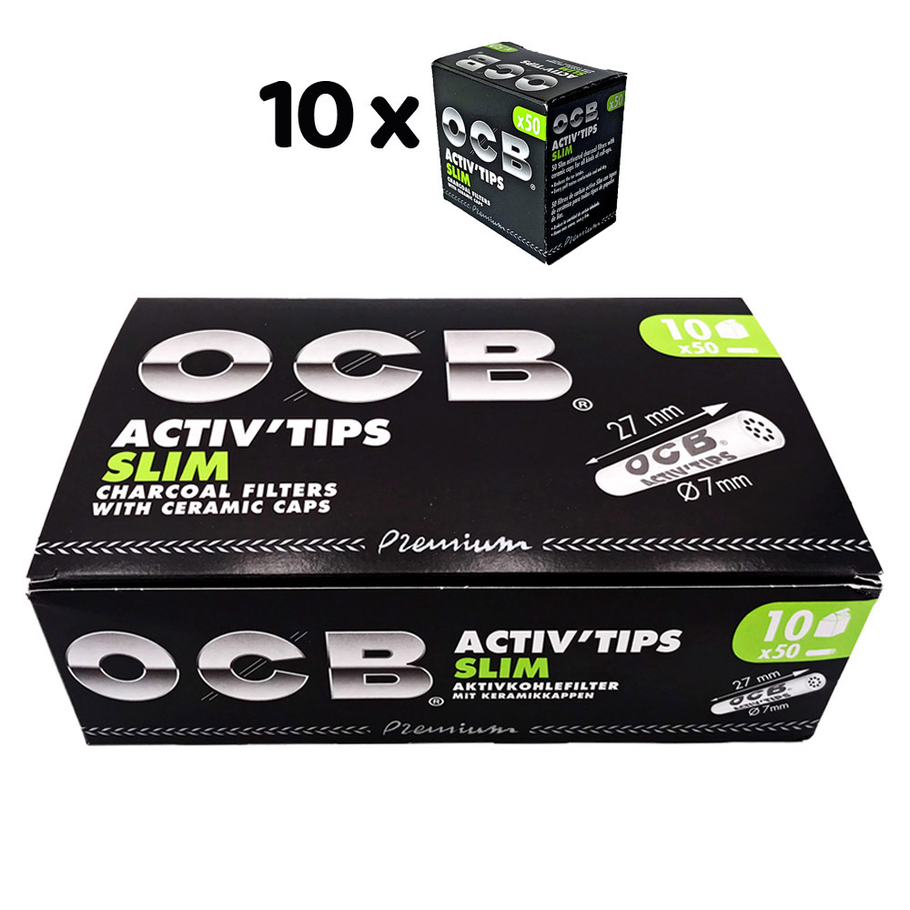 10 x OCB Activ Tips Slim / Aktivkohle Slim Filter à 50 Stück