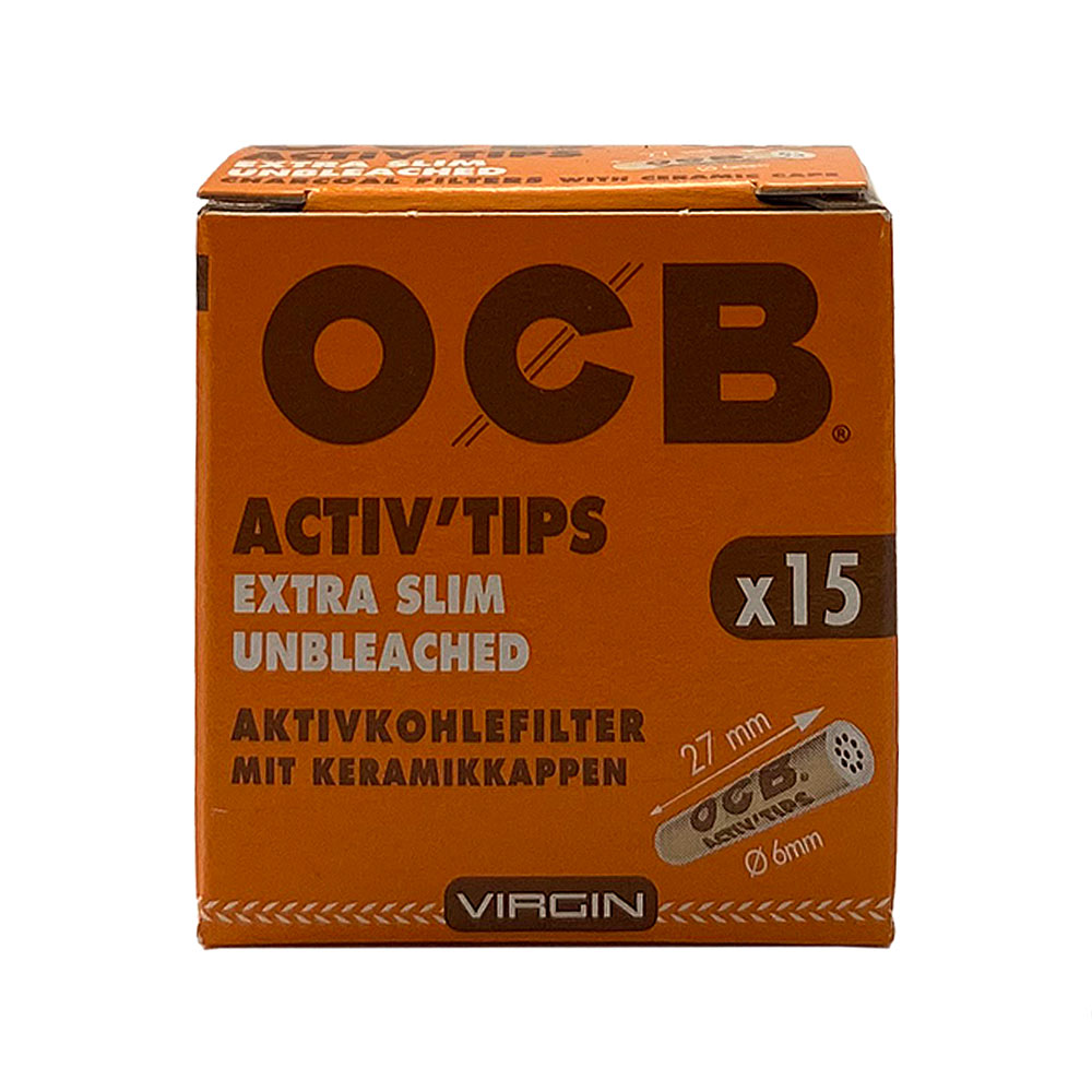 Box OCB Activ Tips Extra Slim Unbleached 6mm / Aktivkohle-Filter mit Keramikkappen 20x15 Tips