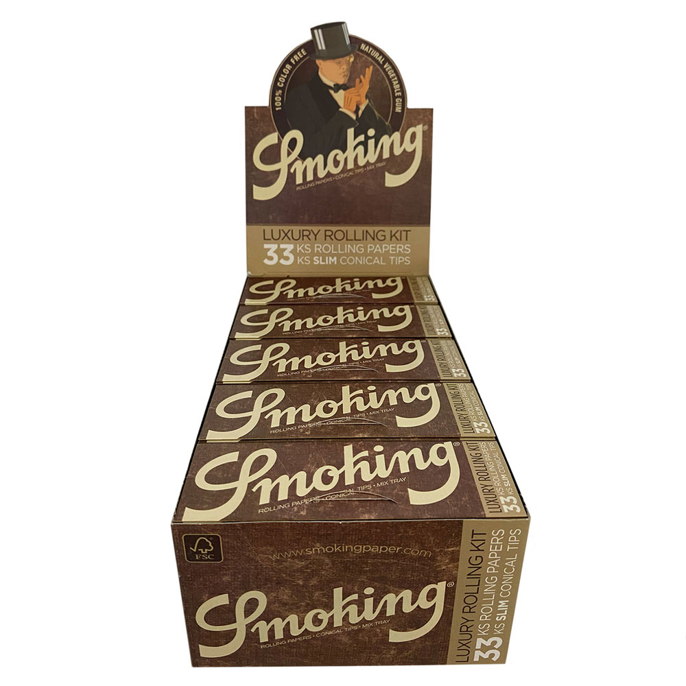 Box Smoking Brown Luxury Rolling Kit Zigarettenpapier + Tips, 25 Hefte à 33 Blättchen+ Tips